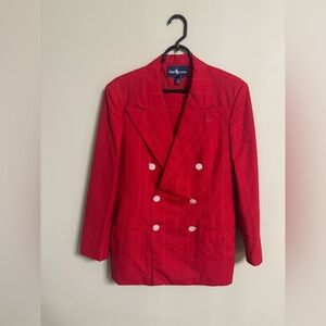 Ralph Lauren 100% Wool Red Skirt Suit Pinstripe Size 10 Vintage Blazer